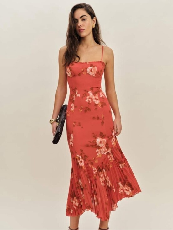 Reformation Dresses & Skirts - Reformation Coral Red Floral Slip Midi Dress